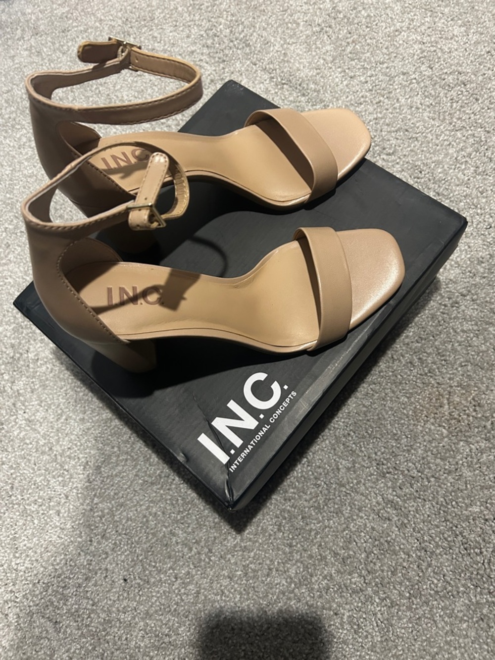 INC International Concepts Tan Ankle-Strap Block Heel Sandals